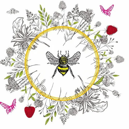 Adapté à vos extérieurs：Serviettes en papier 3 plis motif abeille Bee loved bio compostables x 20 - 33 x 33 cm