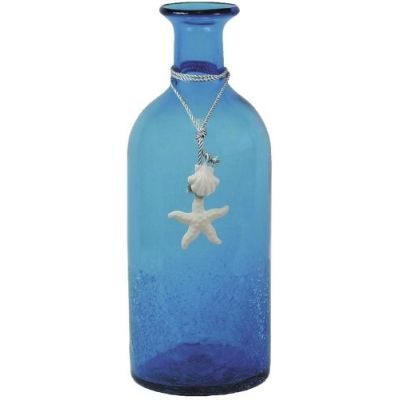 Vase bouteille en verre teinté bleu