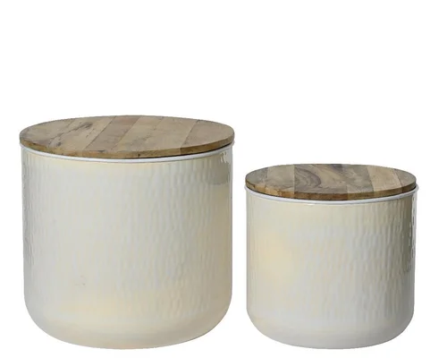 Jardin et équipement：Table appoint en fer beige crème T2 - Ø 36 x H 32 cm