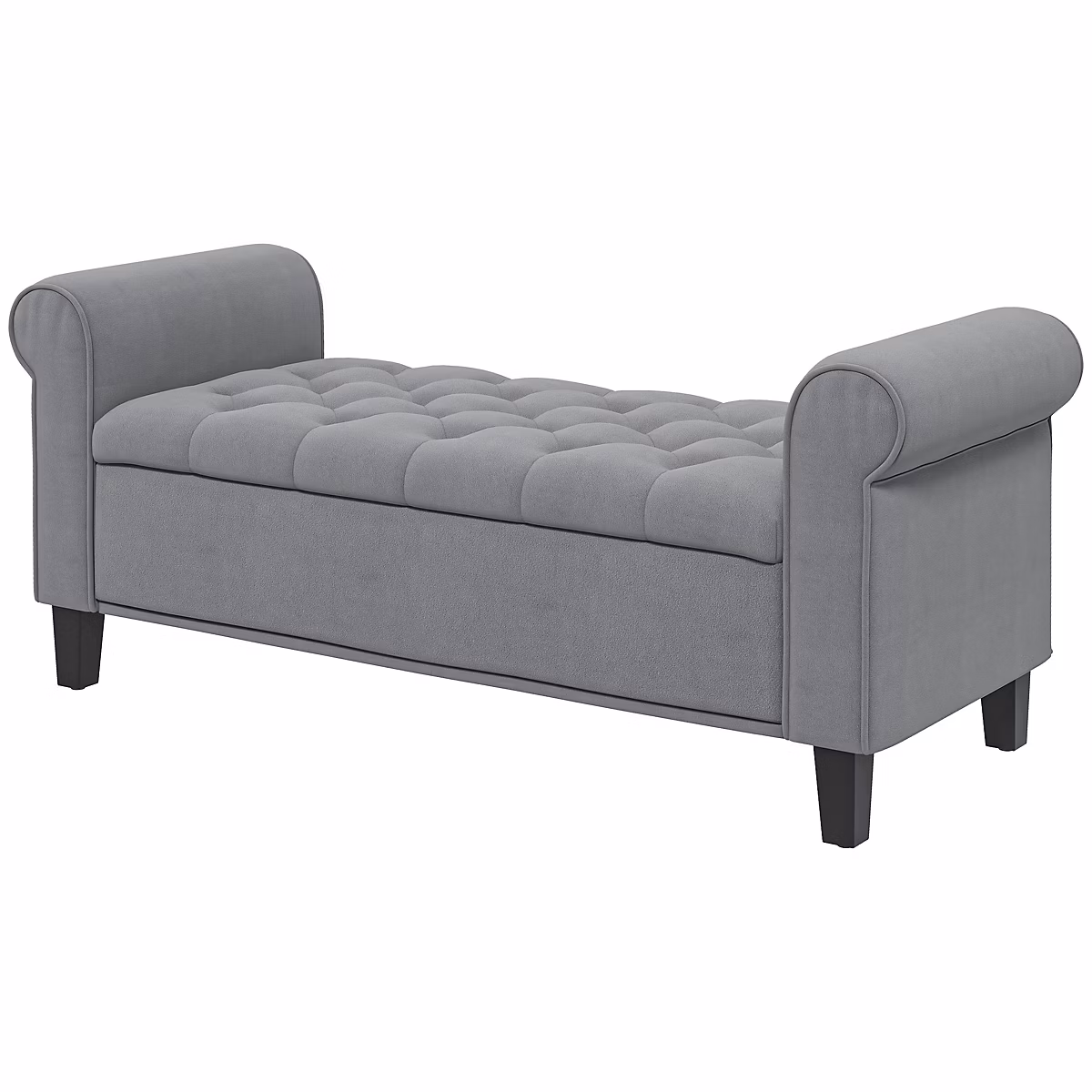 Banc coffre banquette coffre de rangement velours dim. 126 x 48 – 5 × 57 cm piètement bois hévéa noir gris