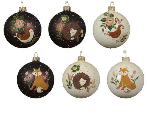 Choix utile:Boule en verre émaillée mate avec animaux de la forêt - Ø 8 cm