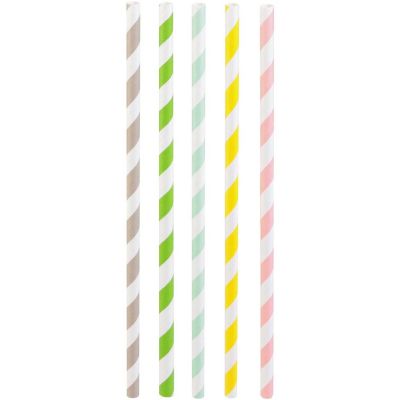Pailles imprimées fantaisies en papier (Lot de 50) (Rayures pastels)