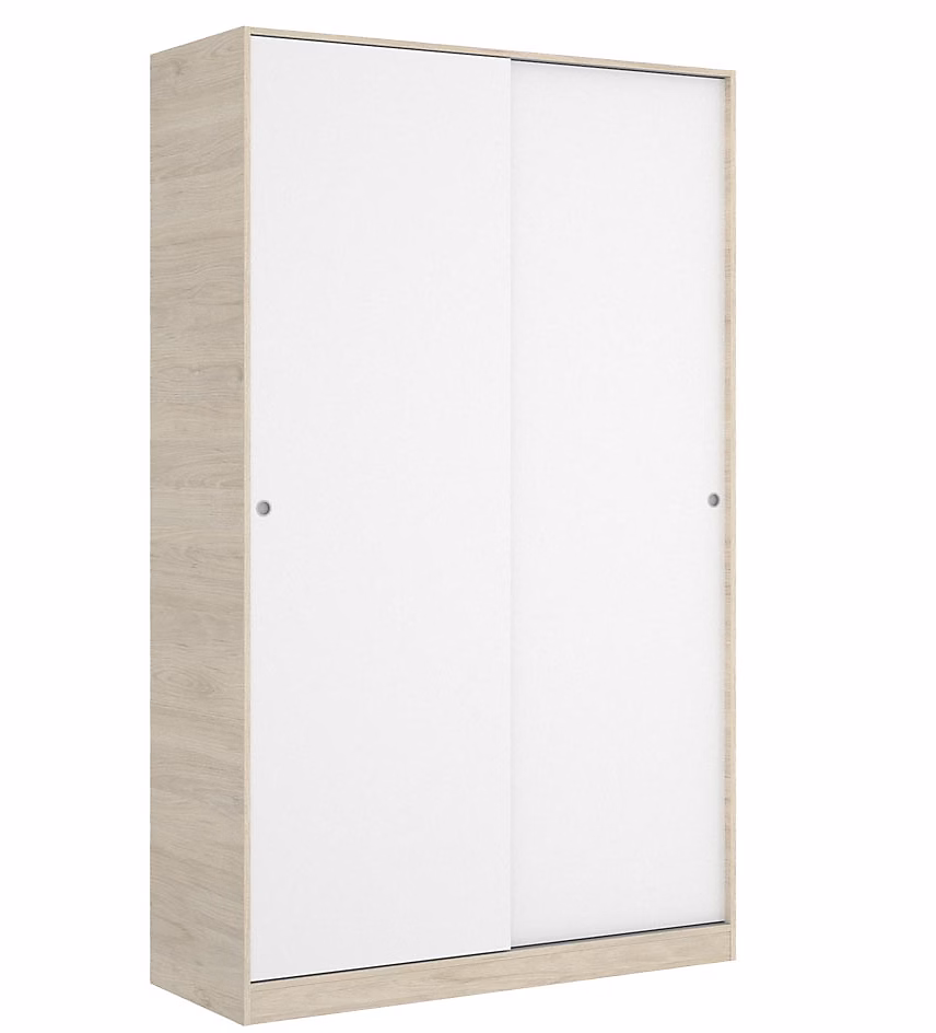 Armoire à portes coulissantes coloris naturel/blanc brillant – Longueur 120 x Profondeur 50 x Hauteur 204 cm