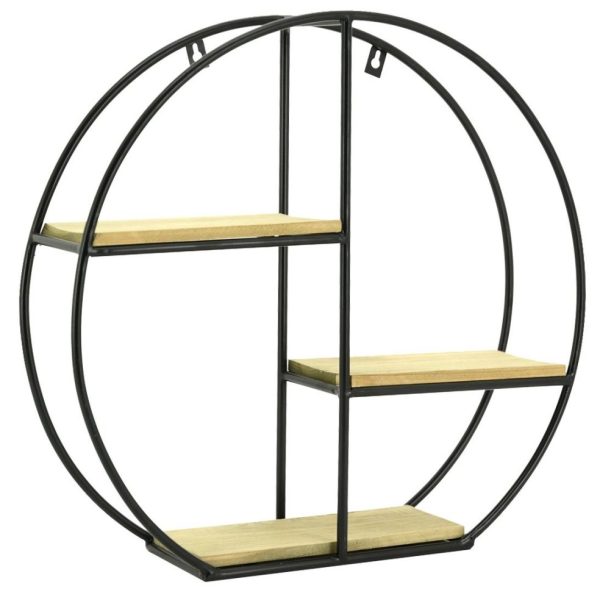 Étagère ronde murale en métal et pin