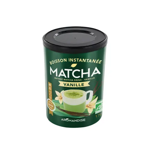 Pour vos espaces:Boisson instantanée Matcha bio à la vanille Aromandise - 170 g