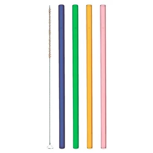 Bien pratique au jardin：Lot de 4 pailles avec la brosse en verre coloris multicolore