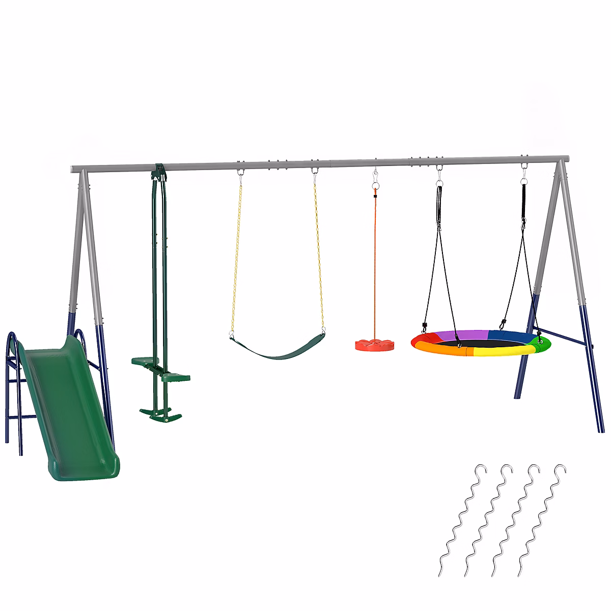 Balançoire aire de jeux 4+1 agrès acier gris bleu – Réf. PBPGAXXWY9624086929