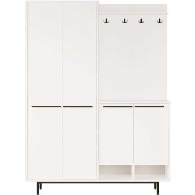 Meuble d'entrée avec placard à chaussures et patères Sylvie (Blanc)