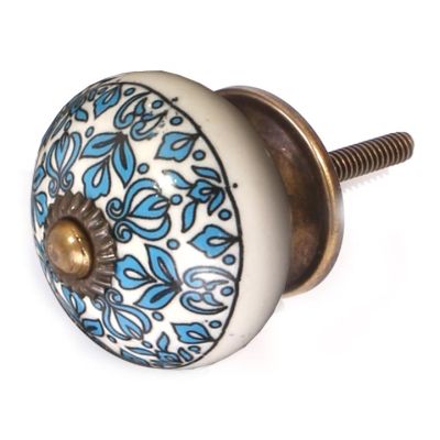 Bouton de meuble en grès à motif Paon (Modèle 3)