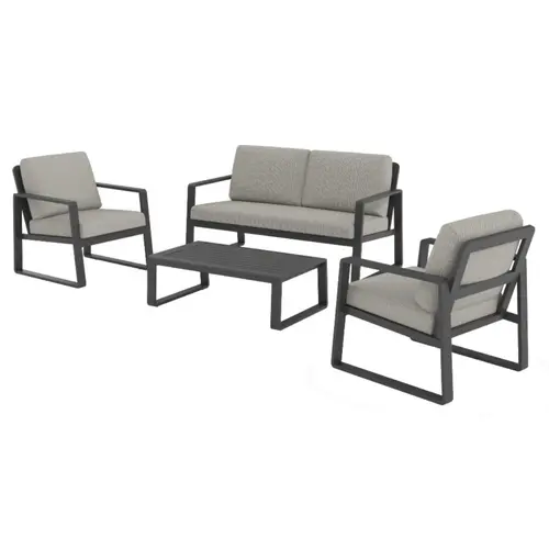 Pour l’univers du jardin:Salon de jardin en aluminium graphite Cyperus - 4 éléments (canapé, table basse et deux fauteuils)