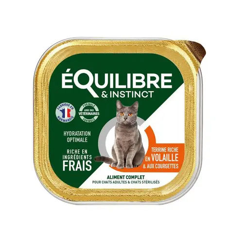 Jardin au naturel:Barquette alimentaire pour chat stérilisé goût volaille Equilibre & Instinct - 85 g